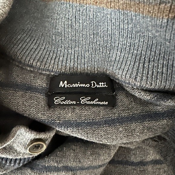 Massimo Dutti Men's Cotton Cashmere Blend Sweater Size L (40) Gray Blue Striped - Picture 6 of 8
